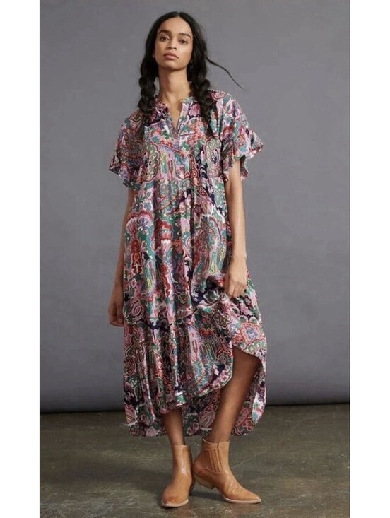 Anthropologie Dresses & Skirts - Anthropologie Antoinette lilac floral paisley maxi ruffle sleeve dress XSP